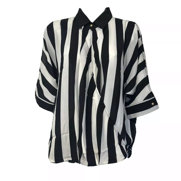 Line & Dot Tops - Line & Dot Stripe Long Sleeve Sheer Blouse Size M